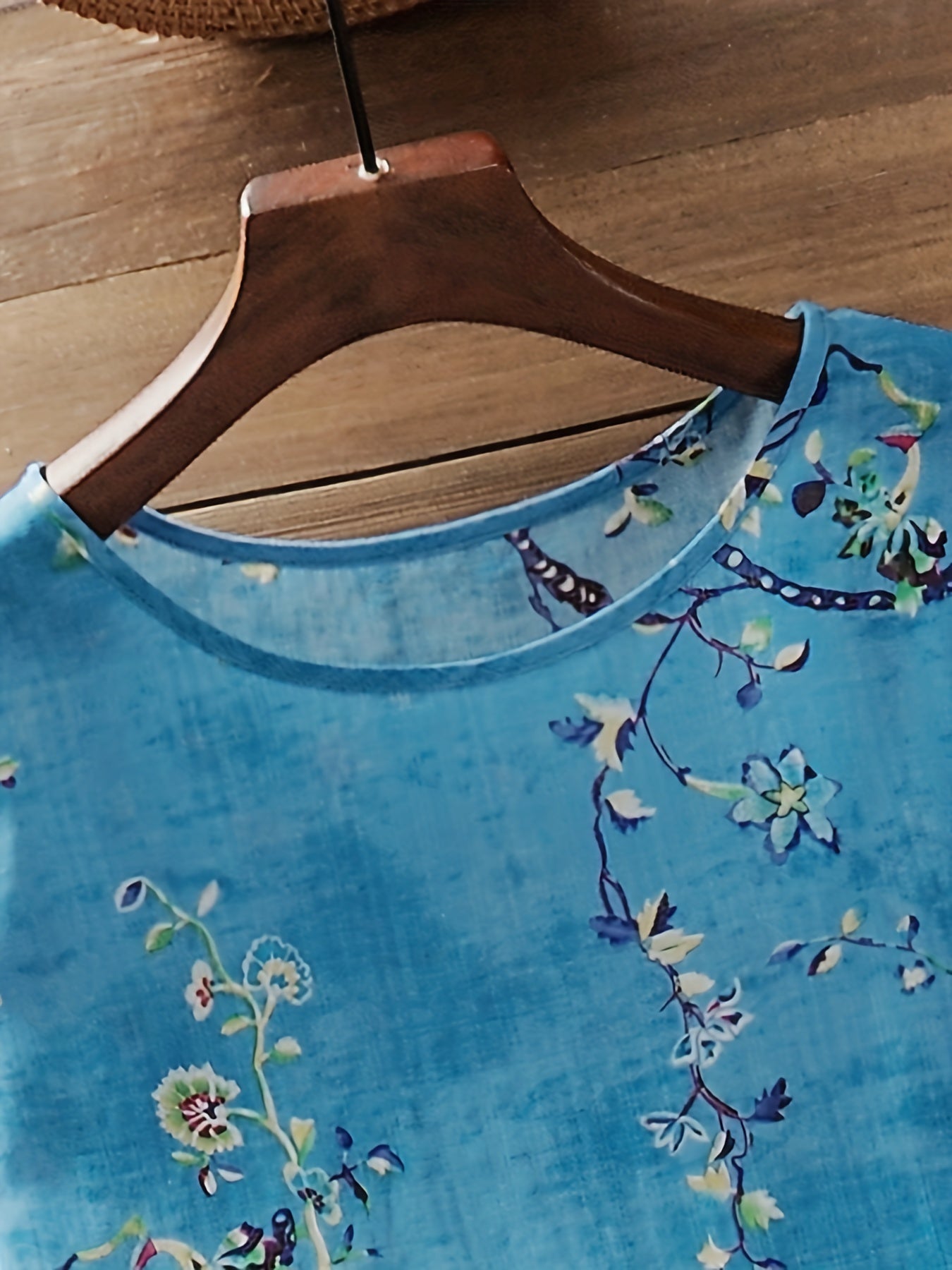Floral Print Short Sleeve Round Neck Smock Dress