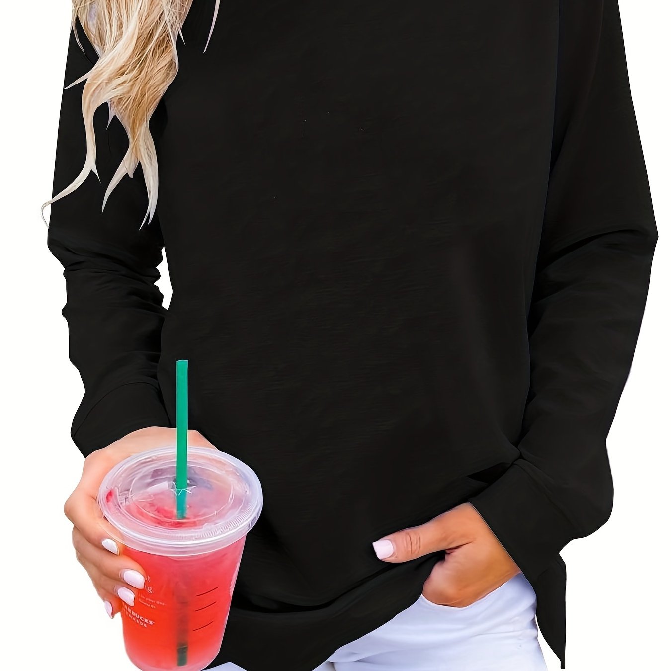 Solid Crew Neck Pullover Sweatshirt for Women