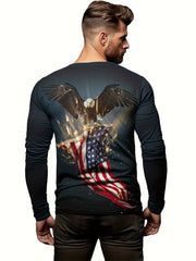 Eagle & Flag Print Men's Long Sleeve Tee for Autumn