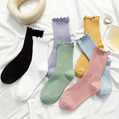 5 Pairs Teenage Girls Candy Lace Crew Socks For All Seasons