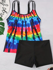 Tie Dye Tankini Set Women's Round Neck Bathing Suit Two Piece