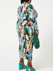 Allover Print Long Sleeve Mock Neck Dress