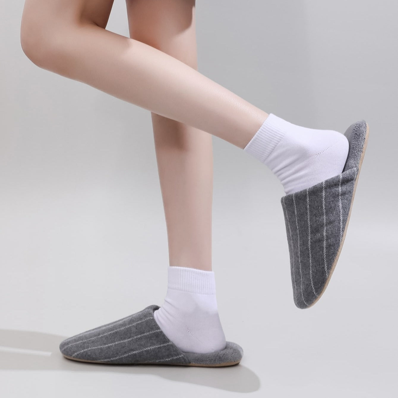 Grey Minimalist Striped Fluffy Slippers