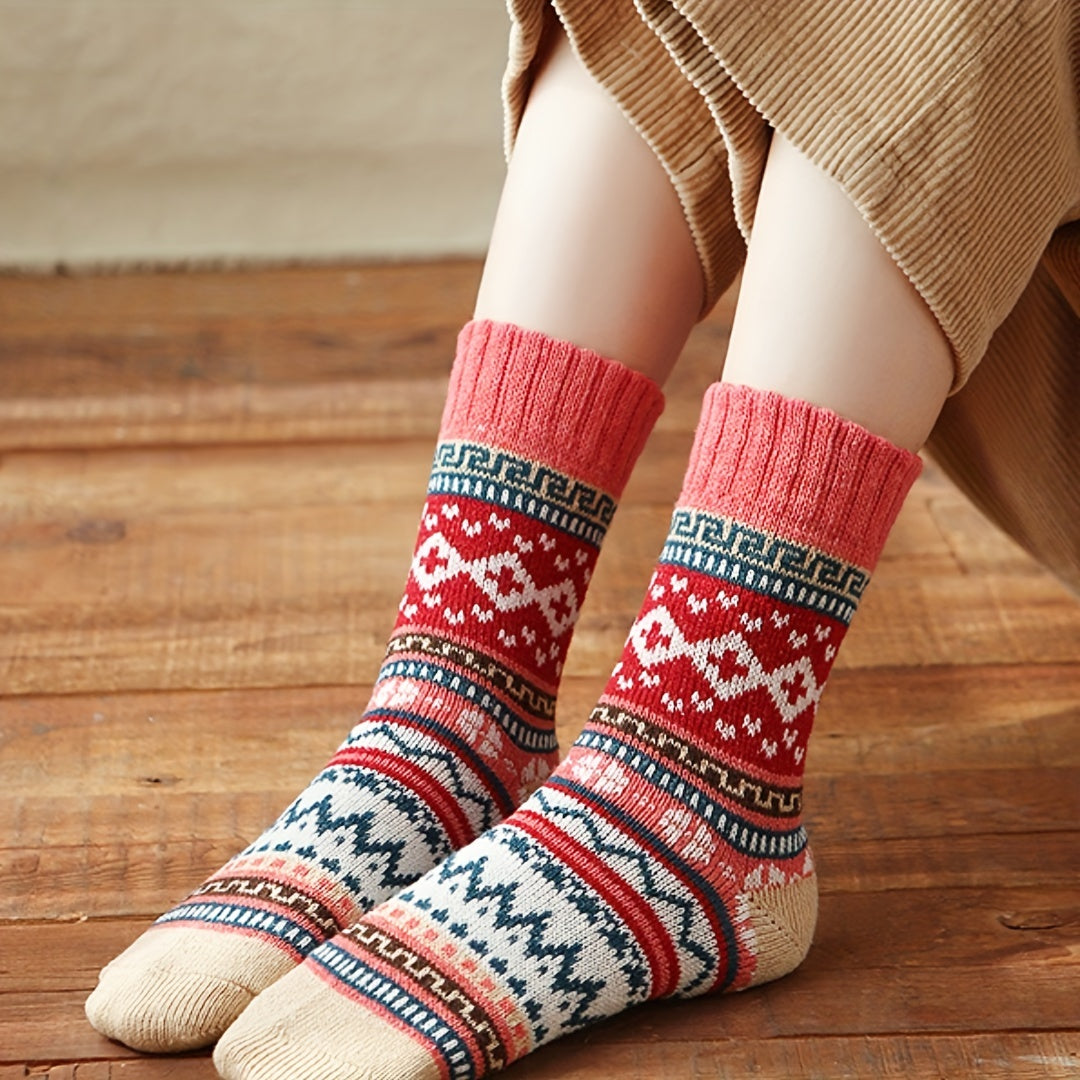 5 Pairs Geometric Pattern Colorblock Socks Women's Stockings