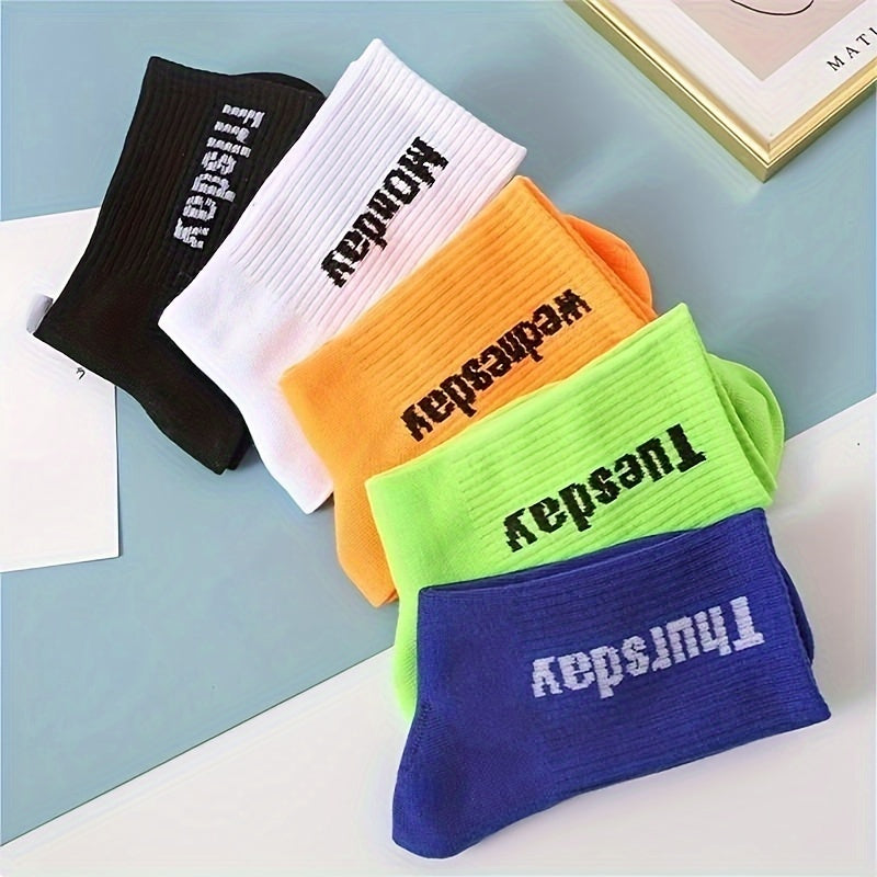 Men's Letter Pattern Crew Socks Breathable Cotton Blend Casual Unisex Socks