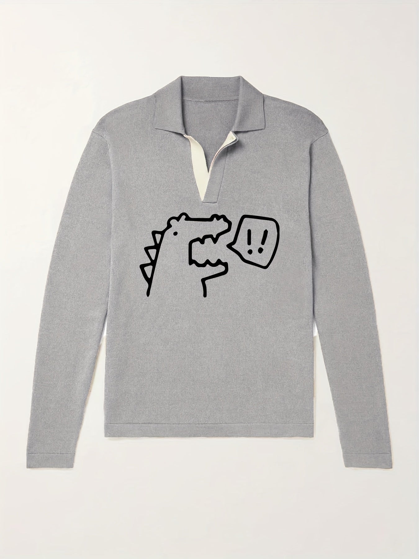 Dino Pattern Knit Polo Shirt Men's Casual Sweater