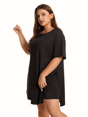 Short Sleeve Split Oversized Tops & Biker Shorts Set