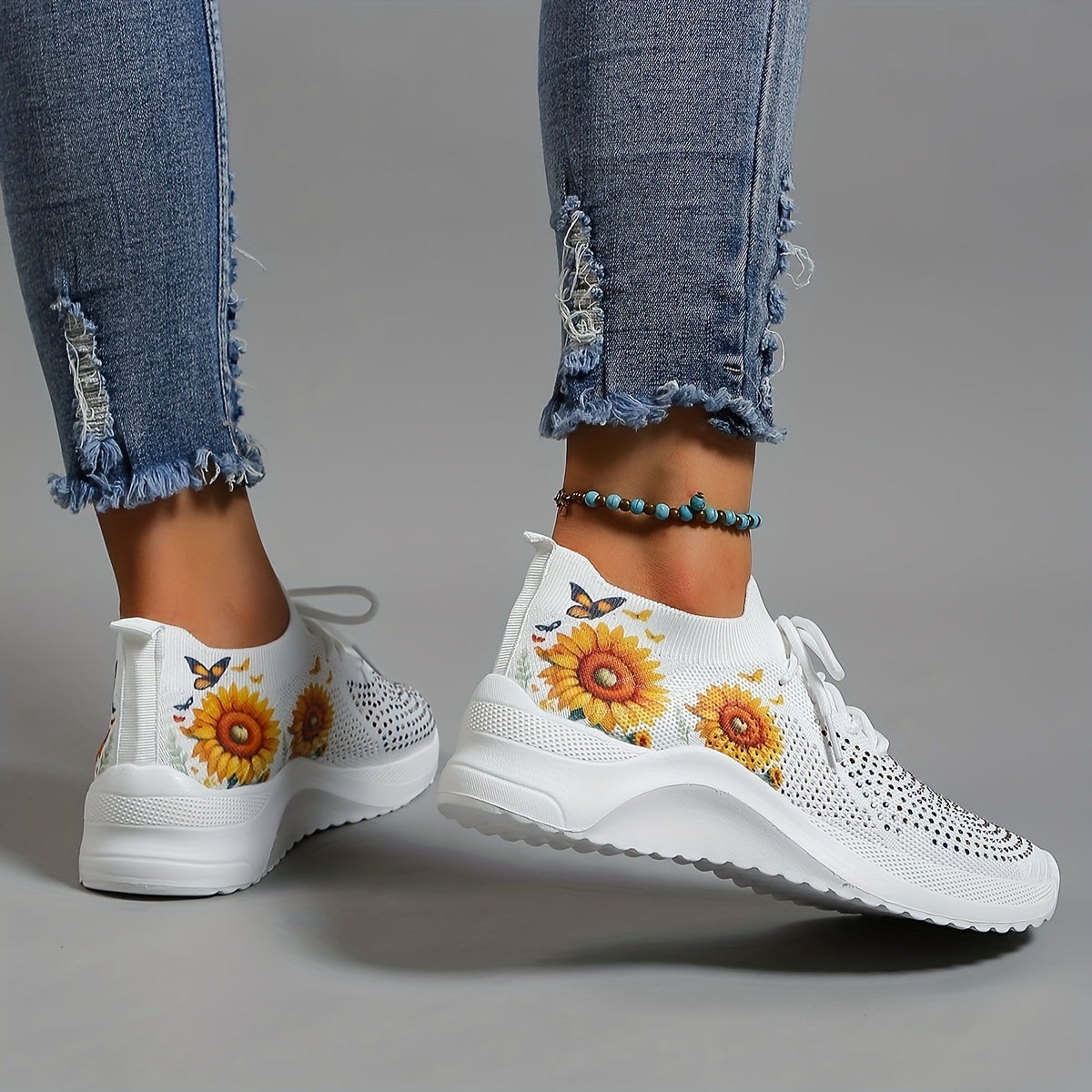 Women's Chunky Sneakers Sunflower Butterfly Print Running Shoes