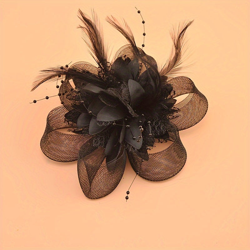 Faux Feather Mesh Flower Clip for Women Prom Party Dry Clean Accessory