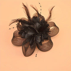 Faux Feather Mesh Flower Clip for Women Prom Party Dry Clean Accessory