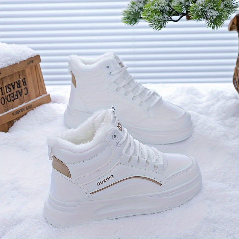 Women's High Top Plush Thermal Platform Sneakers Lace Up Comfortable Athletic