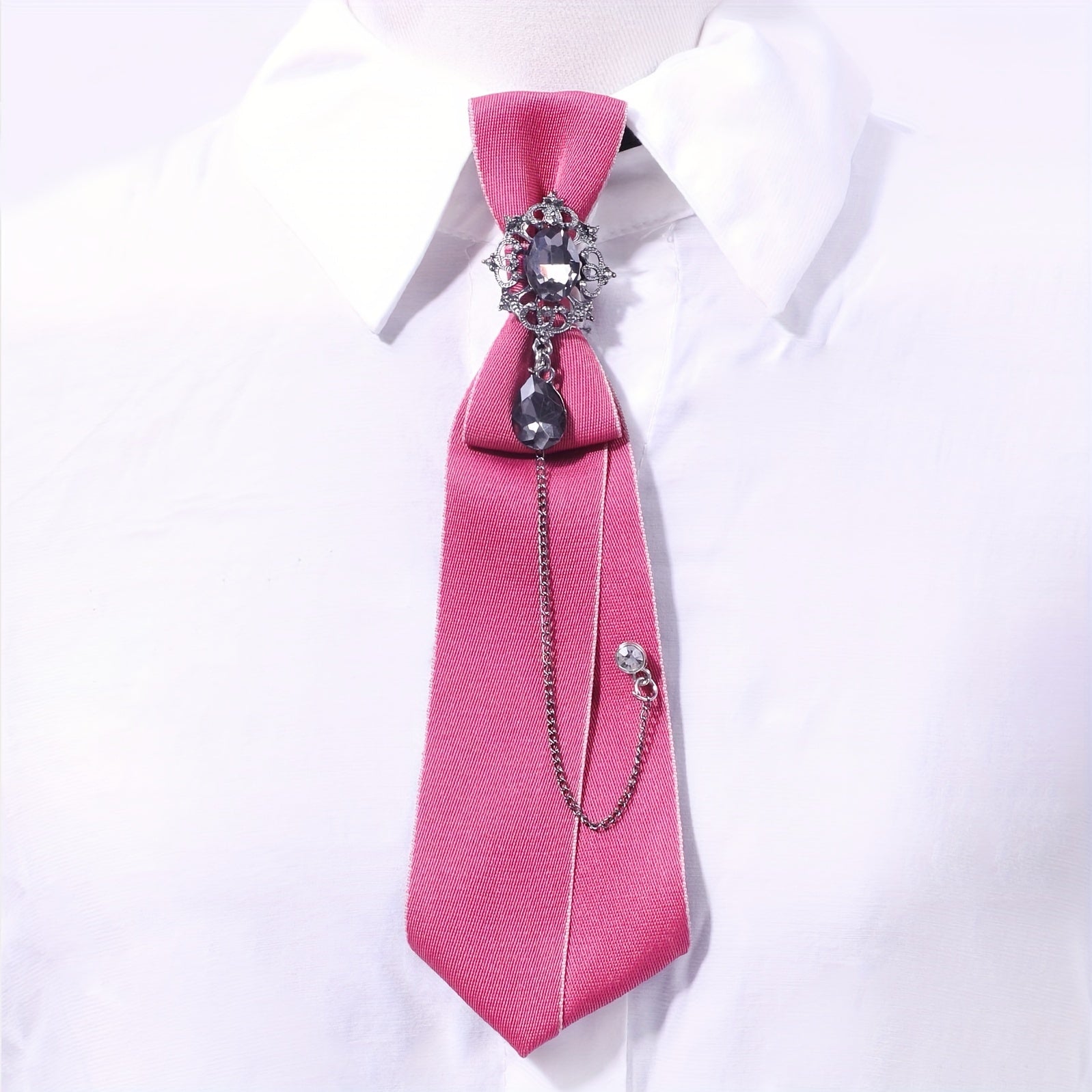 Adjustable Rhinestone Chain Decor Necktie Pre Tied Tie Wedding Collage Bow Tie