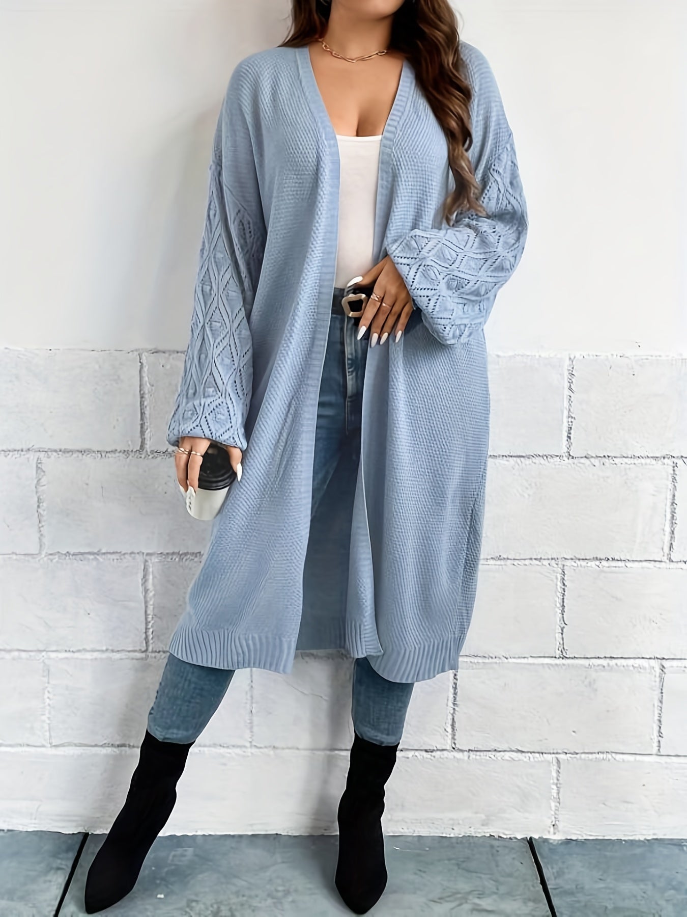 Women's Plus Size Knit Lantern Sleeve Cardigan