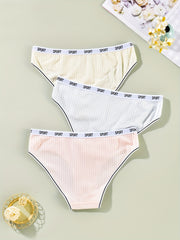 3 Pack Plus Size Casual Panties Set Women's Plus Solid Ribbed Panties