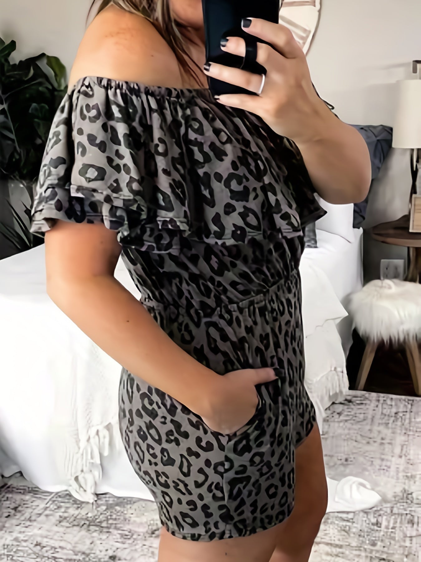 Sexy Leopard Print Romper with Ruffle Trim