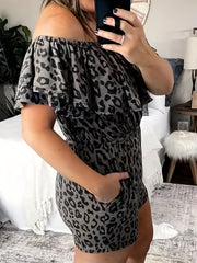 Sexy Leopard Print Romper with Ruffle Trim