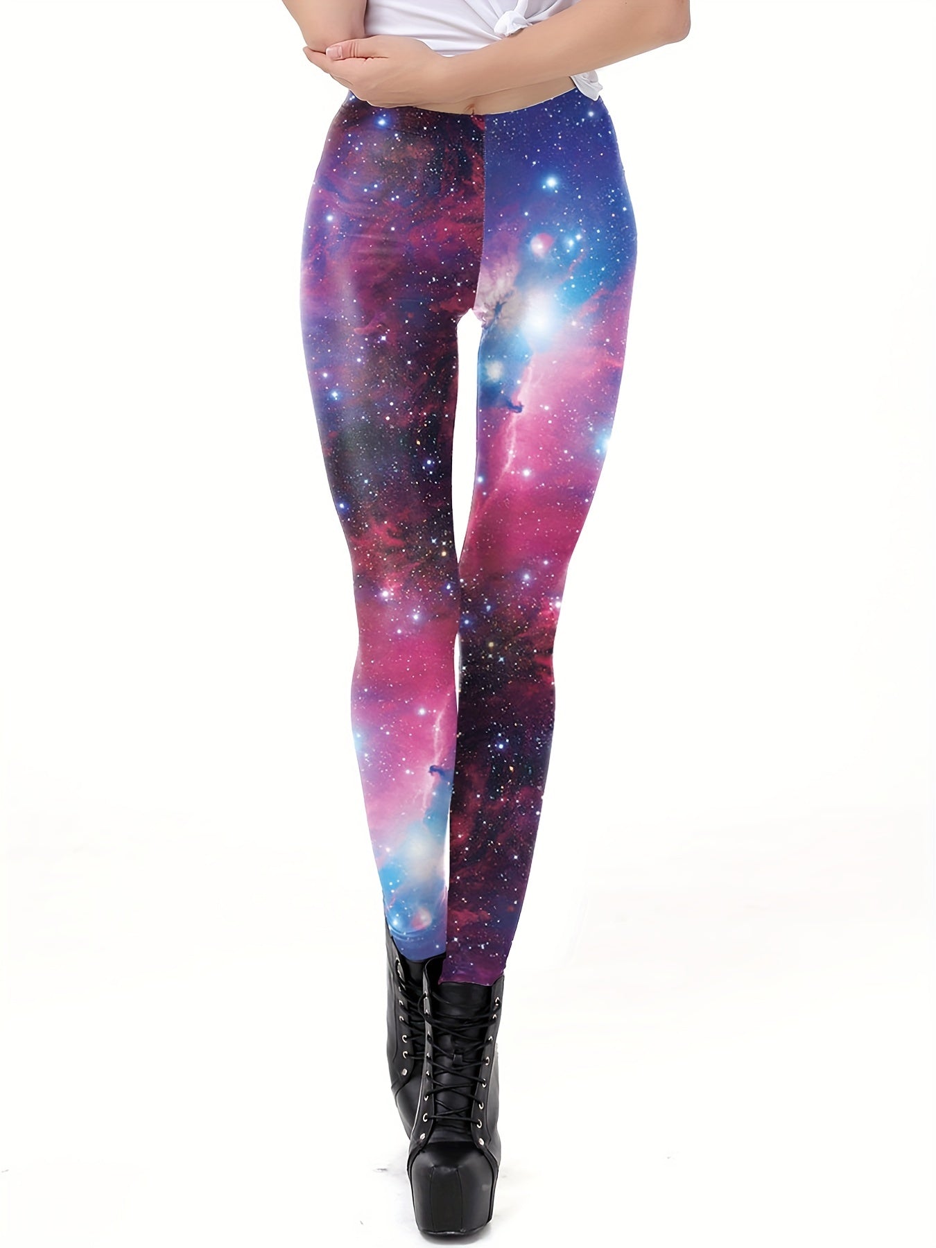 Starry Sky Print Leggings Casual Slim Long Length Leggings Women's Clothing