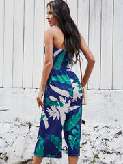 Floral Print Wide Leg Jumpsuit Backless Boho Jumpsuit