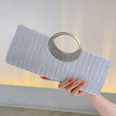 Satin Evening Bag Clutch Purse Rhinestone Decor Handbags for Party Wedding