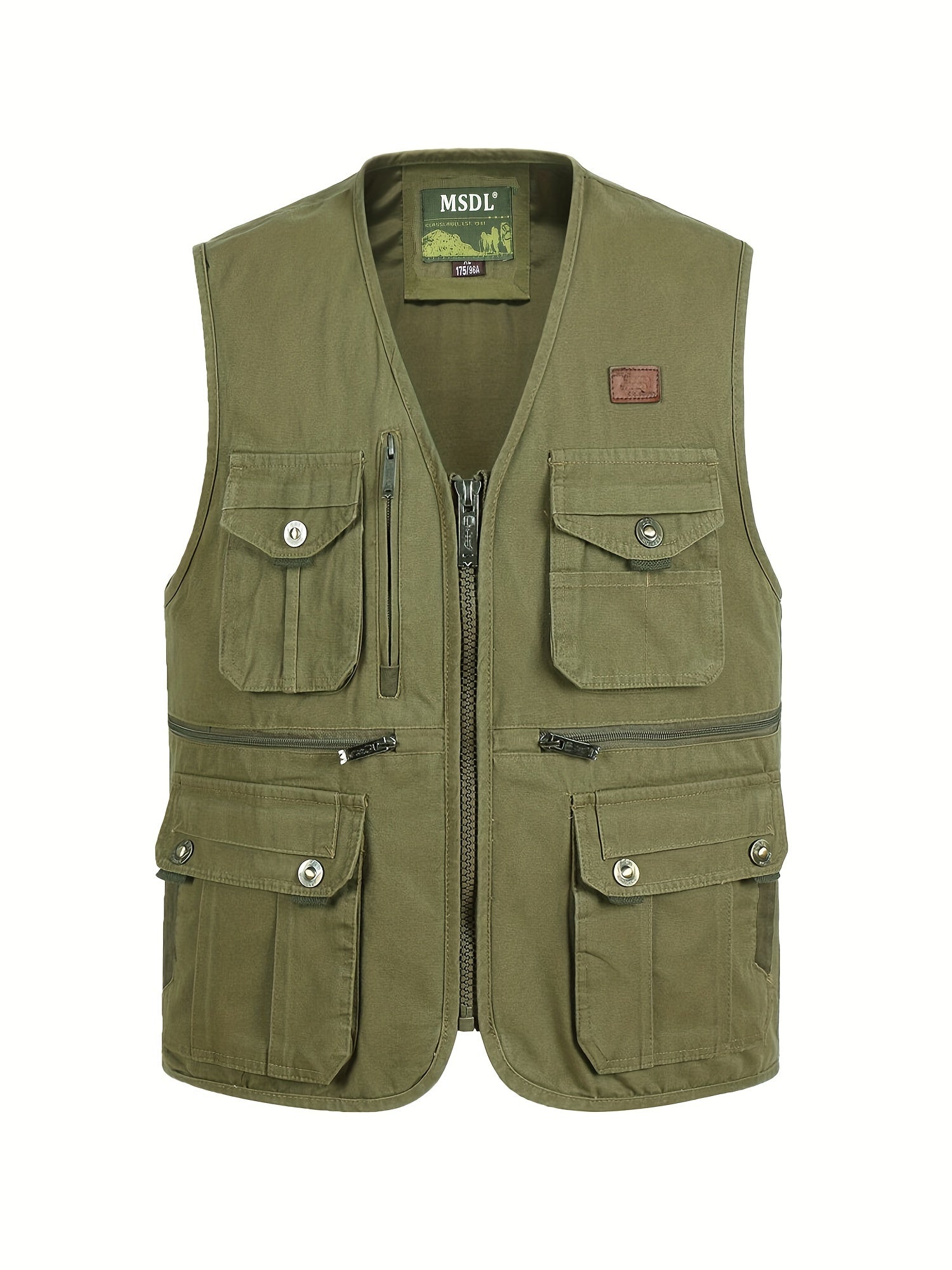 Zipper Pockets Cotton Cargo Vest Men's Casual Outwear Zip Up Vest