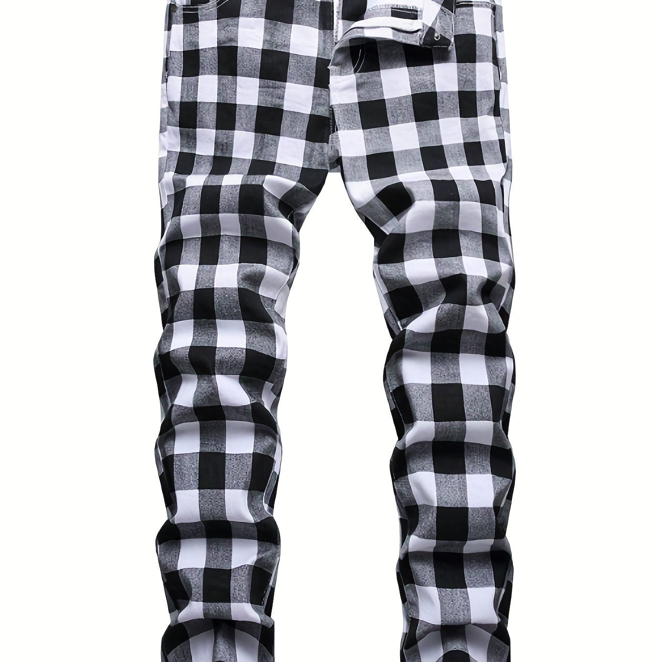 Plaid Slim Fit Jeans Mens Casual Stretch Denim Pants