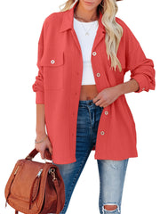 Corduroy Dual Pockets Jacket Lapel Open Front Jacket Women