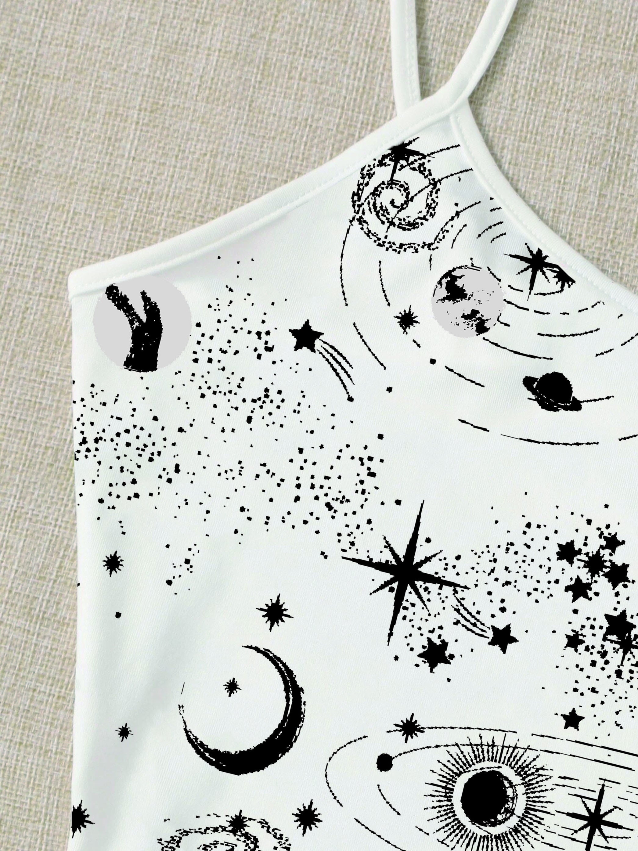 Y2K Backless Cami Top Planet Print Crop Spaghetti Top