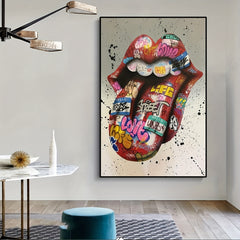 Graffiti Art Wall Paintings Print On Canvas Tongue Street Art Abstract Posters