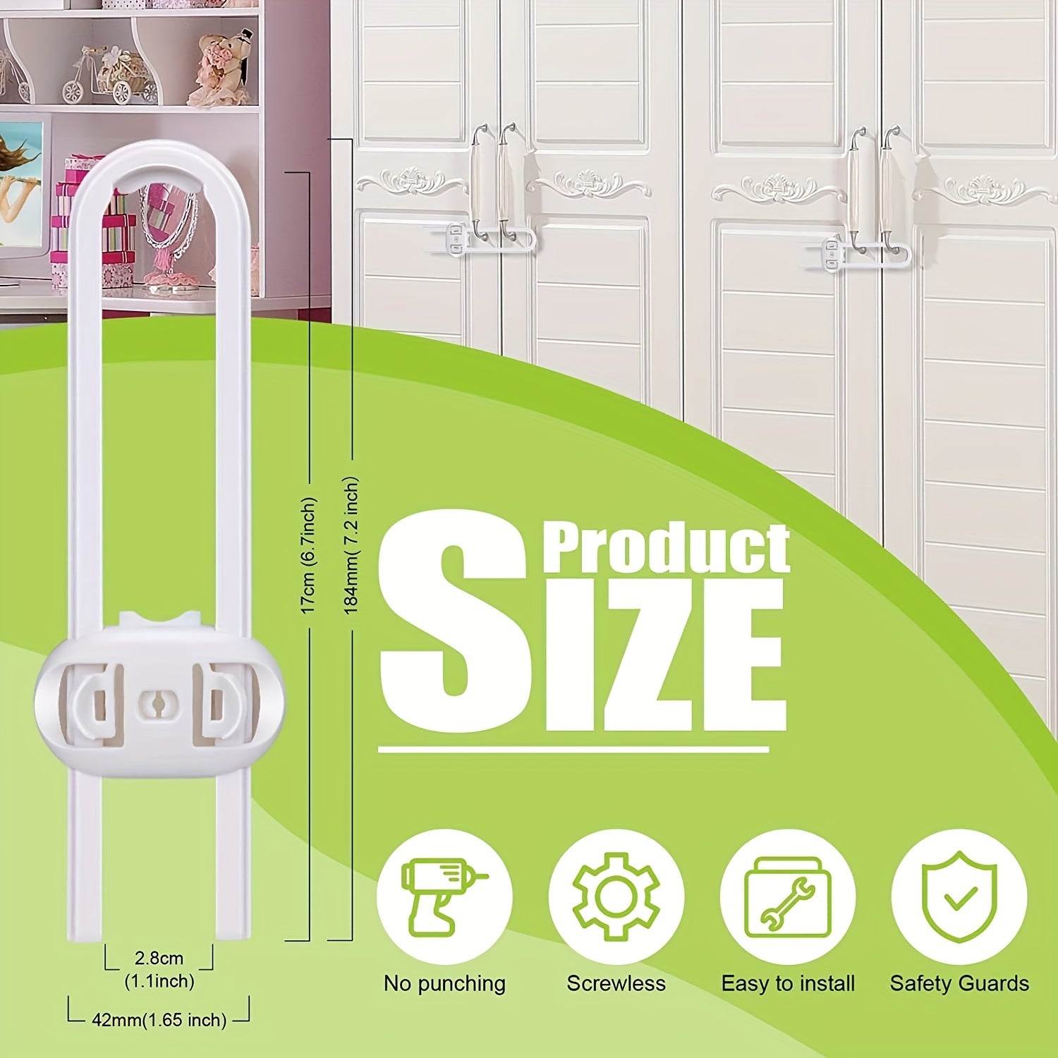 Adjustable Child Safety Locks for Drawers, Cabinets, Wardrobes - U Shape