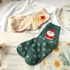 5 Pairs Cartoon Print Socks Christmas Mid Tube Women's Stockings