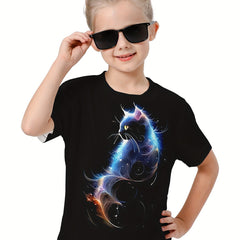 Girls Boys 3D Cat Graphic Short Sleeve T shirt Breathable Comfy Pullover Tops