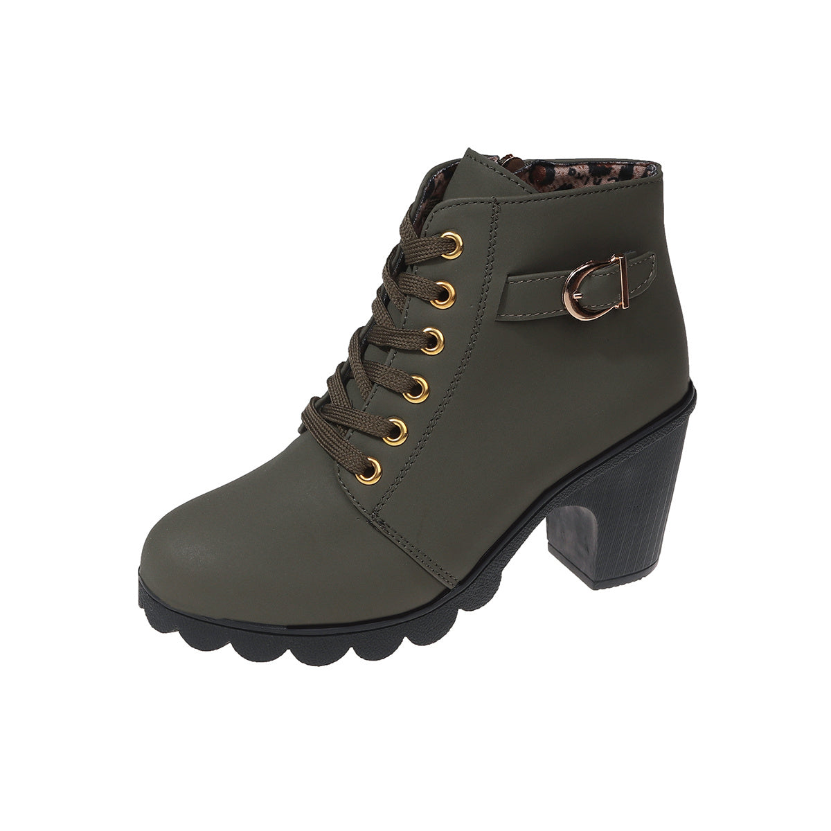 Chunky Heeled Ankle Boots Side Zipper Oktoberfest Dress Shoes