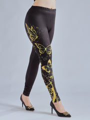 Butterfly Print Skinny Leggings Elastic Waist Stretchy Leggings