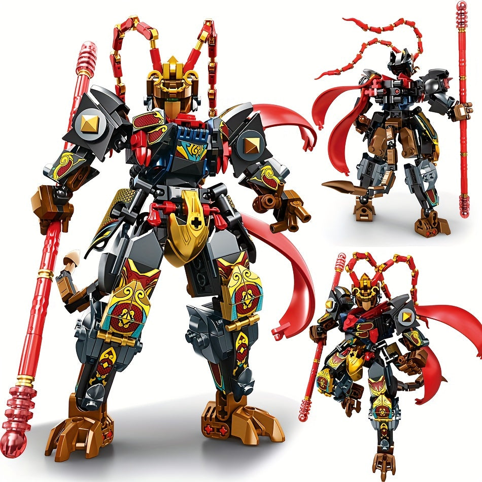 Chinoiserie Hero Warrior Robot Building Blocks Set with Red Sword