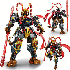 Chinoiserie Hero Warrior Robot Building Blocks Set with Red Sword