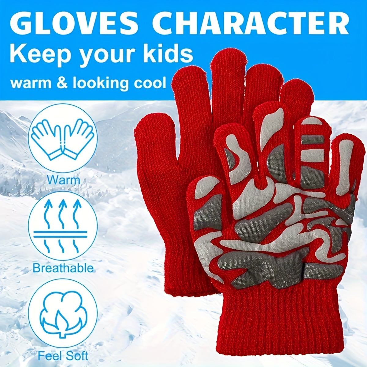 Kids Winter Full Finger Gloves, Ages 5-8