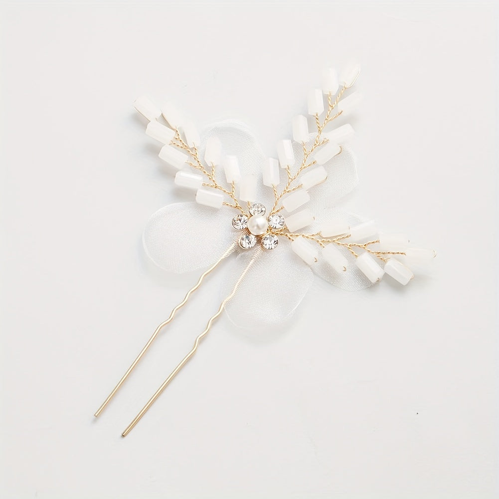 Bridal Fabric Hairpin Jade Crystal Hairpin Wedding Dress Accessories