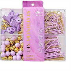 Golden Pu Stationery Set: 10 Macaron Clips, 50 Earth Nails, 100 Pins