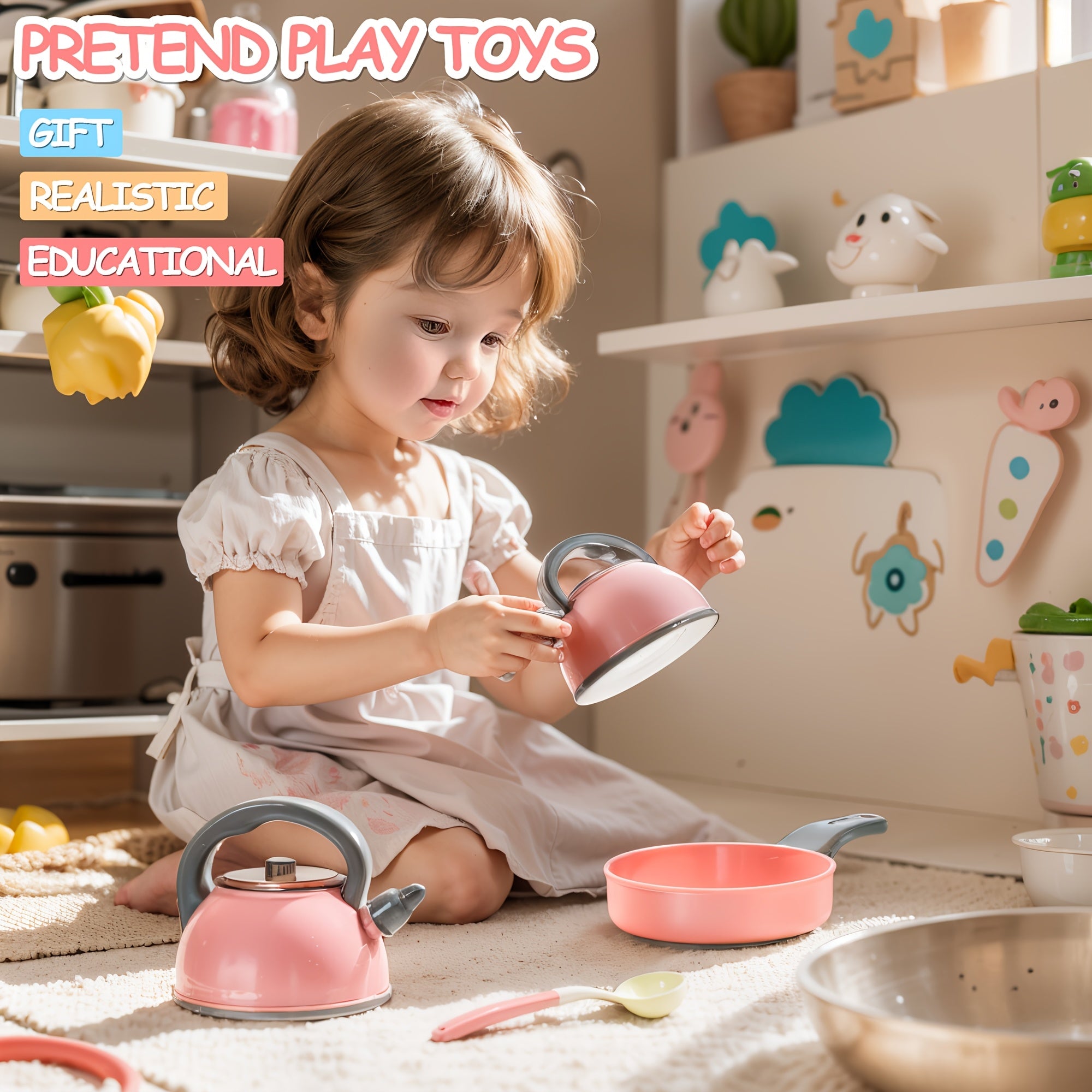 12pcs Pretend Kitchen Cooking Set for Girls | Realistic Toys with Kettle, Pan