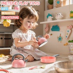 12pcs Pretend Kitchen Cooking Set for Girls | Realistic Toys with Kettle, Pan