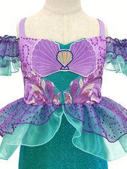 Girls Mermaid Princess Dress Set with Gloves, Crown and Jewelry
