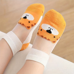 5pairs Boys Cartoon Animal Mesh Casual Socks For Kids