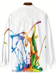 Colorful Splash 3D Pattern Print Men's Casual Long Sleeve Shirt