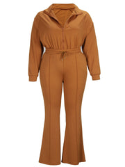 Solid Long Sleeve Top & Flared Leg Pants Set