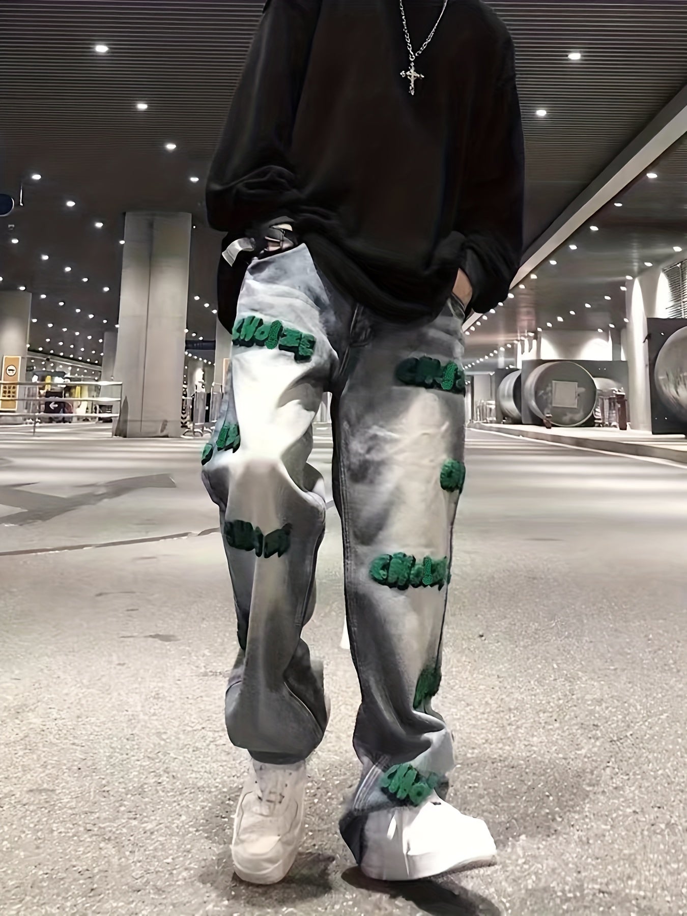Creative Street Style Embroidered Baggy Jeans for Men