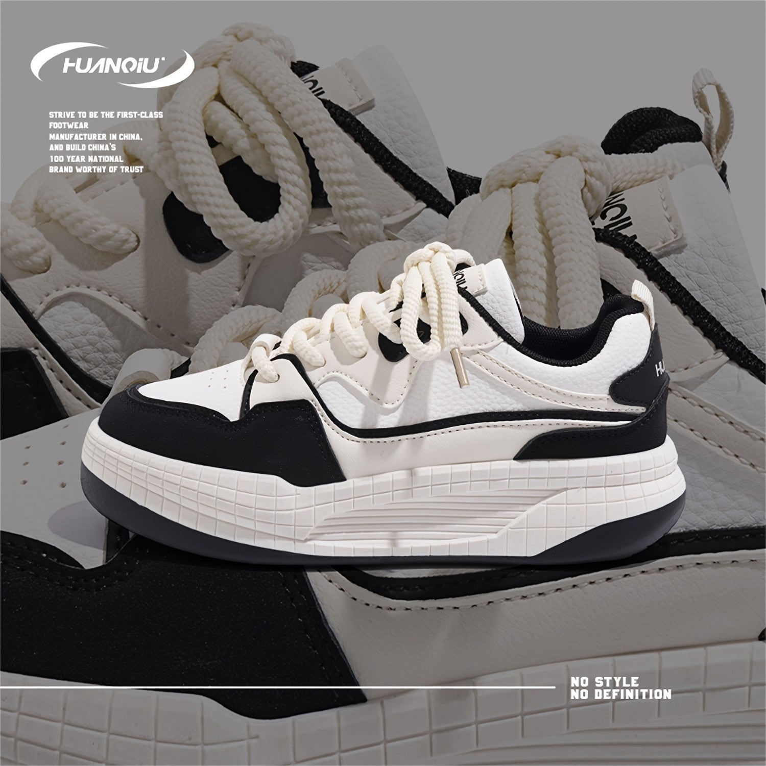 HUANQIU Lace-up Height Increase Skate Shoes Non-slip Casual Sneakers