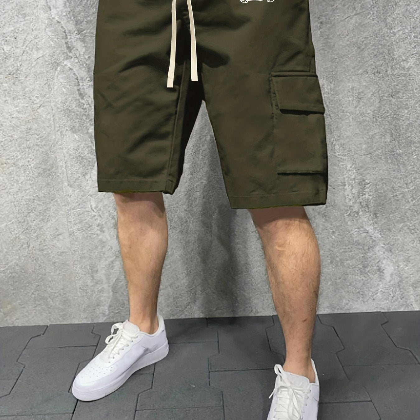 Men's Long Skateboard Graphic Drawstring Shorts with Pockets
