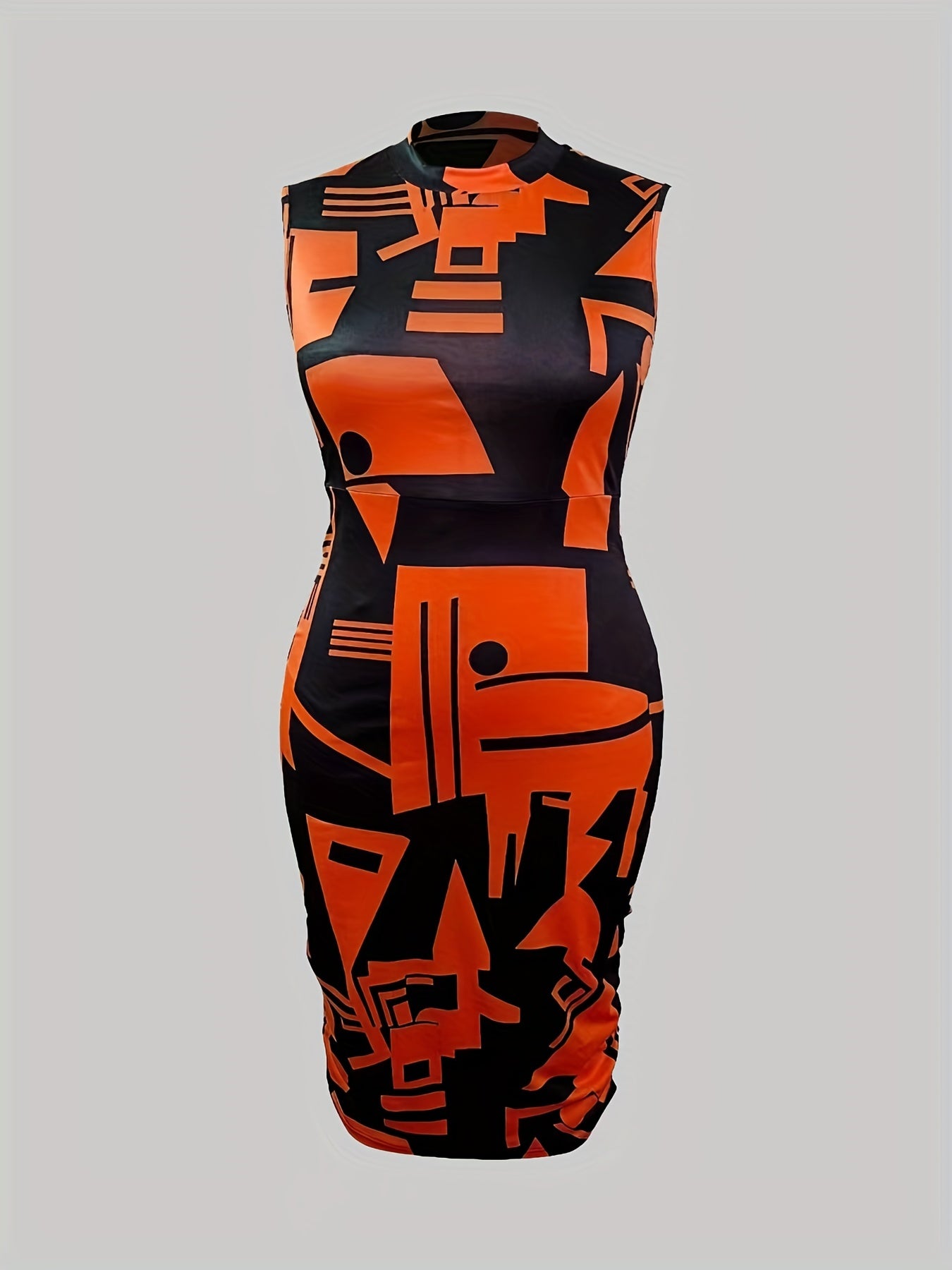 Geometric Print Mock Neck Midi Tank Dress