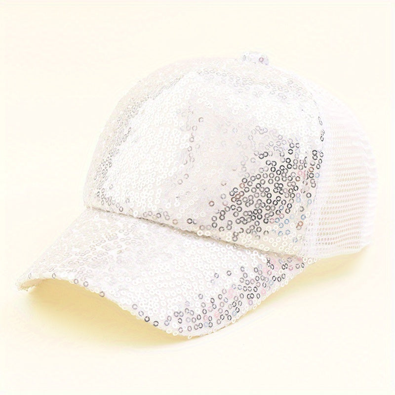 Y2K Stitching Sequin Mesh Cap Sun Protection