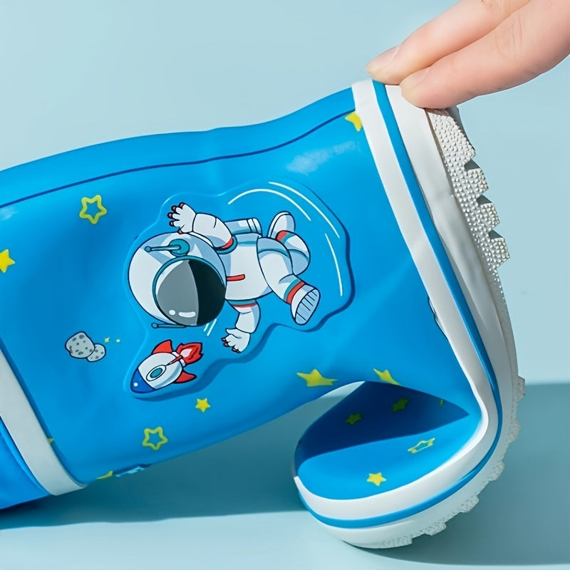 Men's Cartoon Astronauts Pattern Rain Boots Non-slip Waterproof Shoes